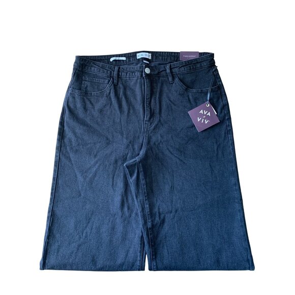 Ava & Viv Junior Teens Black High Rise Wide Leg Stretch Denim Jeans Plus Size 17 - Picture 3 of 12